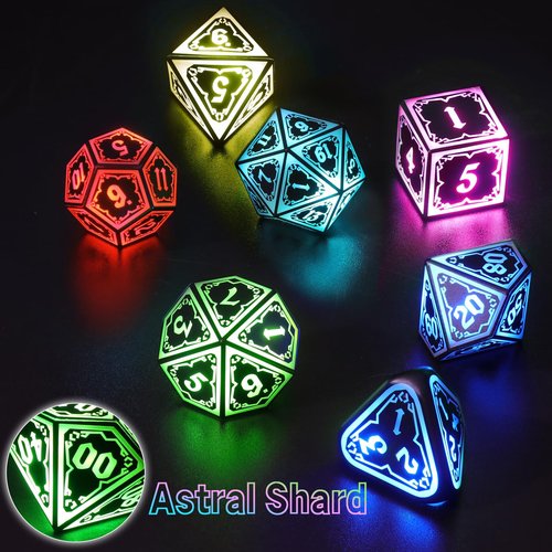 FONVGOGO Wireless Light Up Dice Set D and D RGB for Dungeons and Dragons,Cool LED DND Dice with Charging Box Rechargeable 7 Color Polyhedral Role Playing Dice for DND Gifts RPG(Astral Shard Black)