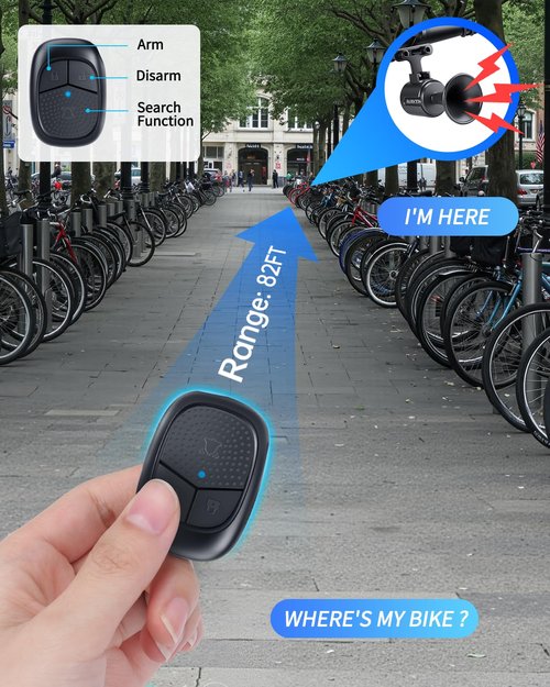 EQIIO Electric Bike Horn with Anti Theft Alarm, 120dB Loud Bicycle Horn with Wireless Remote, USB-C Rechargeable Bike Bell for Adults Kids Bike, Scooter, Ebike, IPX5 Waterproof & Suspension Mount
