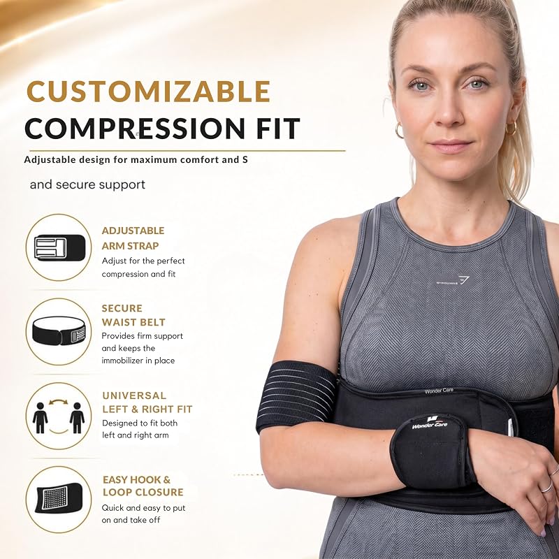 Shoulder Immobilizer Arm Sling with Adjustable Belt - Clavicle Support Brace, 28-38 in - Black