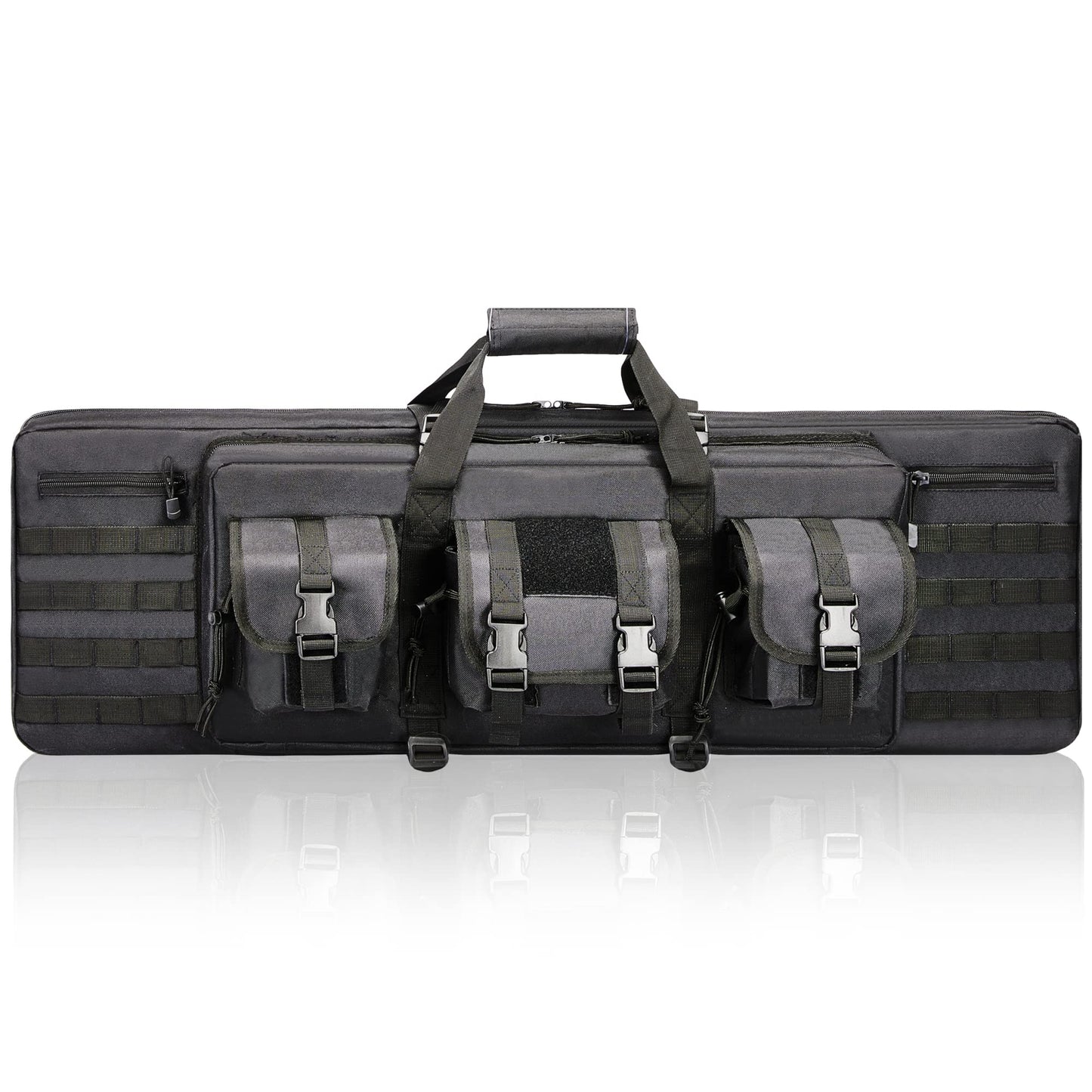 DULCE DOM Double Rifle Case, Soft Tactical Backpack for Hunting Shooting Range, Dual Storage Gun Bag for 2 Rifles & Pistols with Lockable Zippers & MOLLE System(Black, 36", Stowaway Backpack Straps)