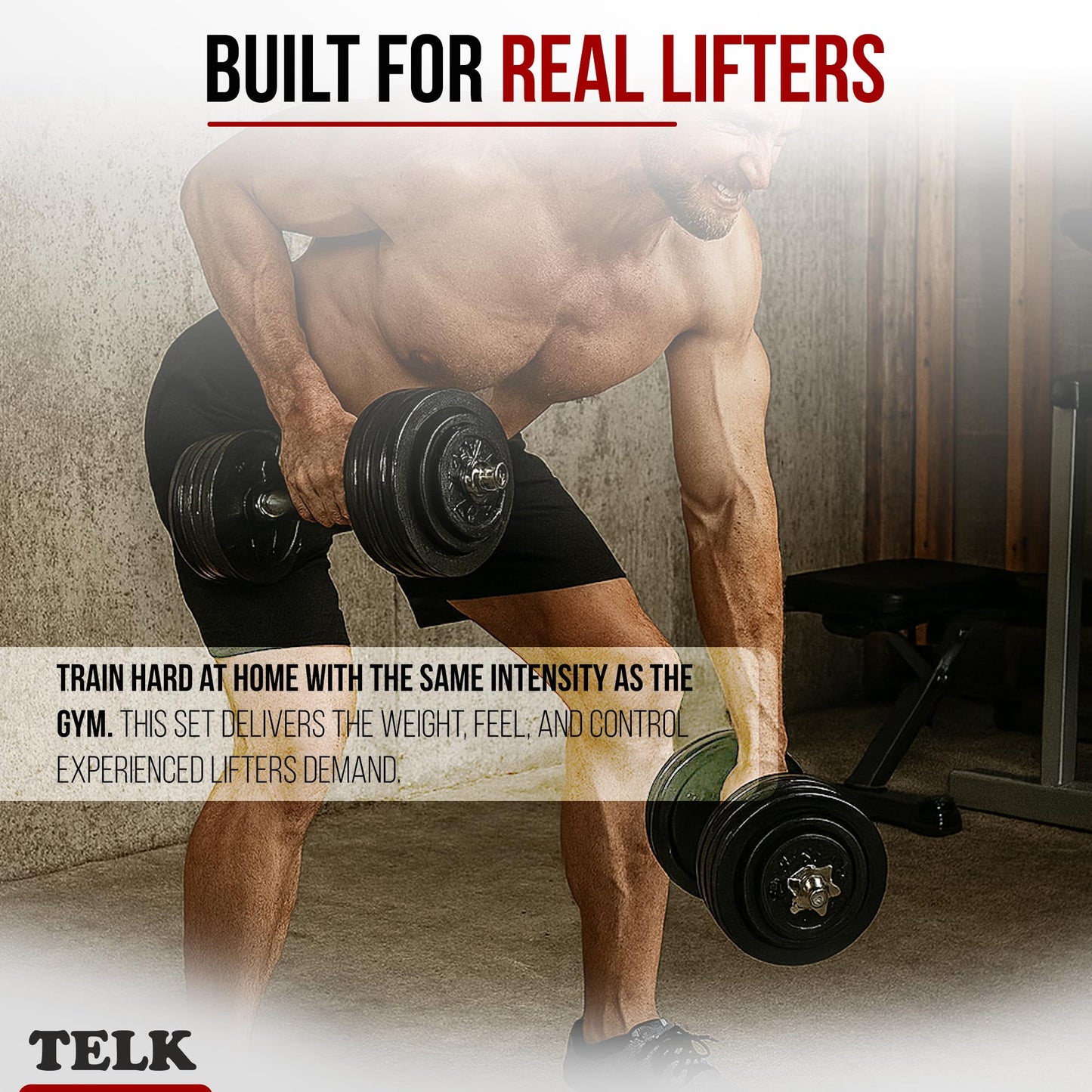 TELK – Adjustable Dumbbell Set 200 (100lb x 2) – Home Gym Weight Set with Baked Enamel Cast Iron Plates – Space-Saving Free Weights for Strength Training