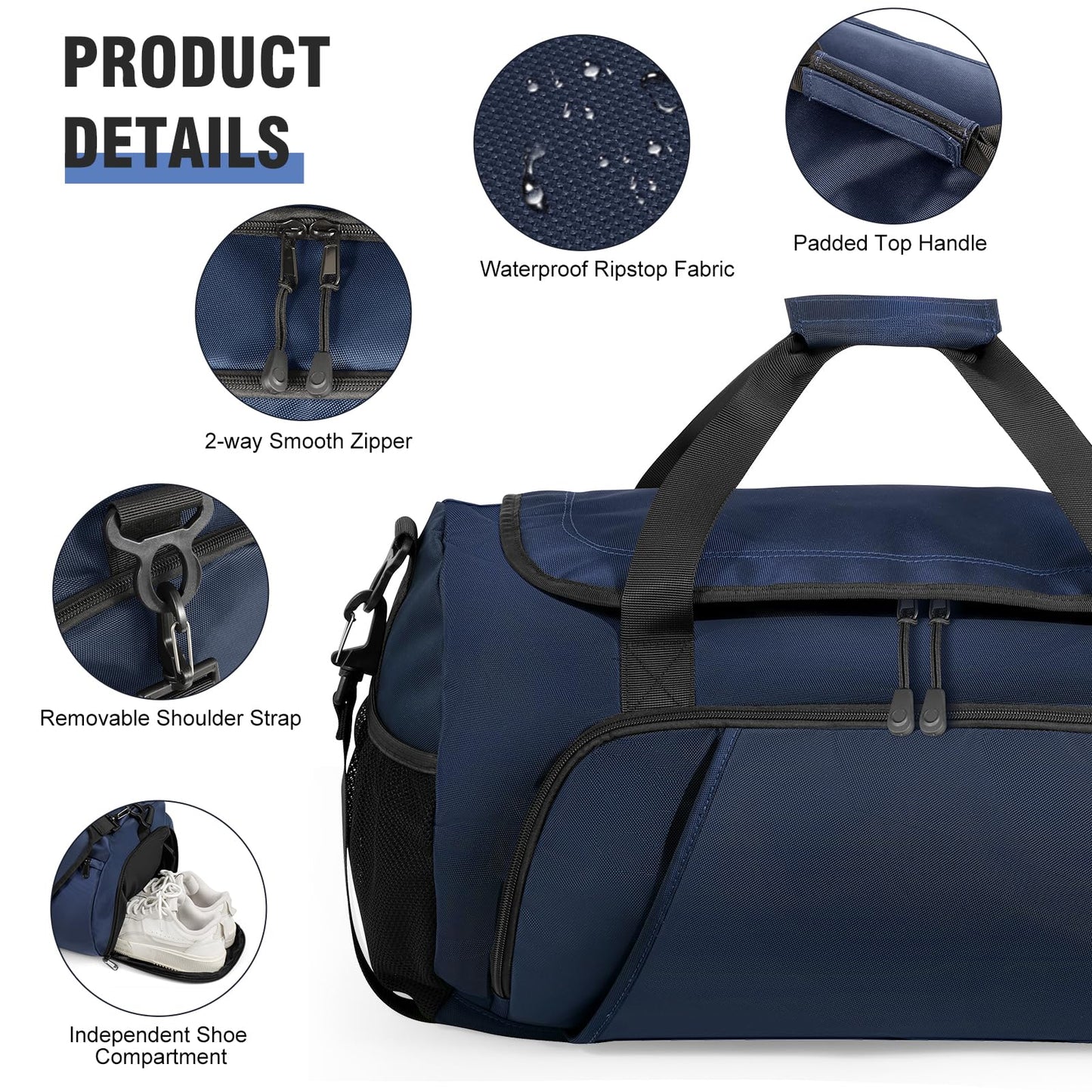 FINYIOE Gym Bag for Men Women With Shoe Compartment & Wet PocketWater Resistant Sports Gym Bag 、shoulder bag、messenger bag Carry On Duffel Bag forWeekend Overnight Traveling (blue)