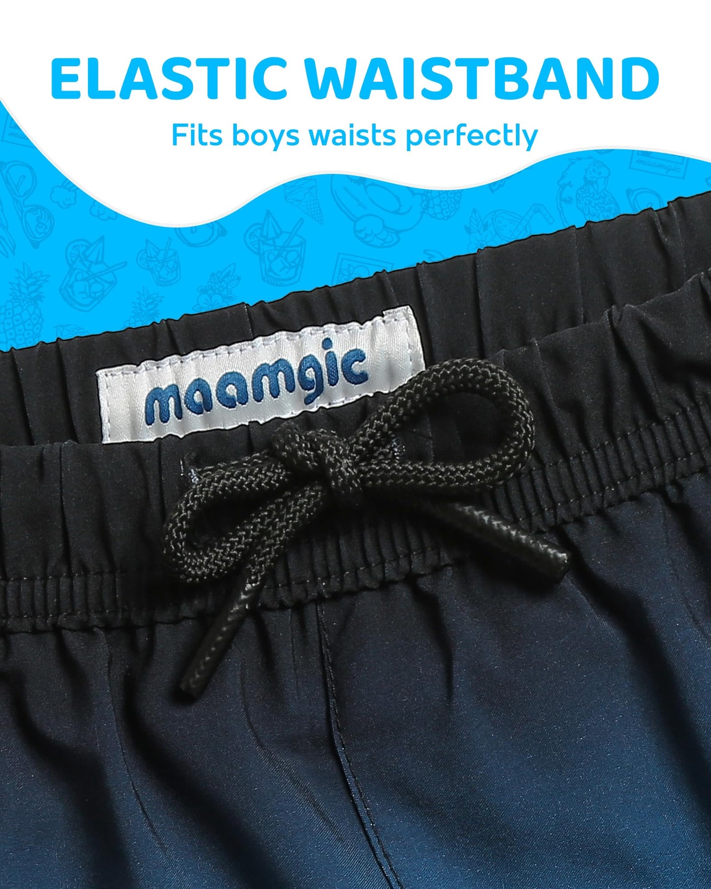 maamgic Boys Swim Trunks with Compression Liner 4-Way Stretch Quick Dry Bathing Suit Toddler Beach Shorts Blue Black 3T