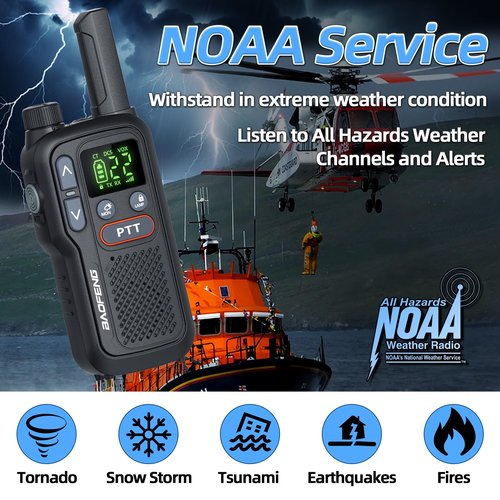 Walkie Talkies Long Range for Adults, Rechargeable Walkie Talkie FRS Two Way Radio with 1500mAh Li-ion Battery USB-C Charger NOAA Weather Radio VOX Walky Talky for Hiking Cruises Camping (2Pack)