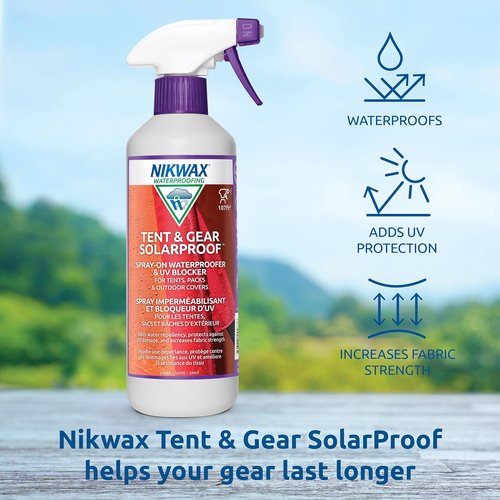 Nikwax Tent & Gear, Tent & Gear Solarproof, 500ml, Spray Waterproofing and UV Protector, Rain Protector, Restores DWR Water Repellency on Outdoor Fabric, Rain Fly, Canvas, Backpacks