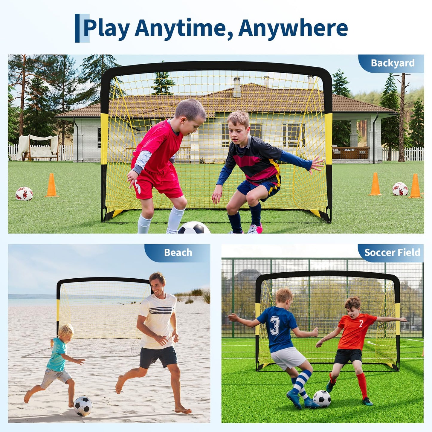 6x4 ft Soccer Goal Set, Portable 2-Pack Pop Up Nets with Ball, Pump, Cones & Bag – Kids Backyard Soccer Equipment, Easy Assembly