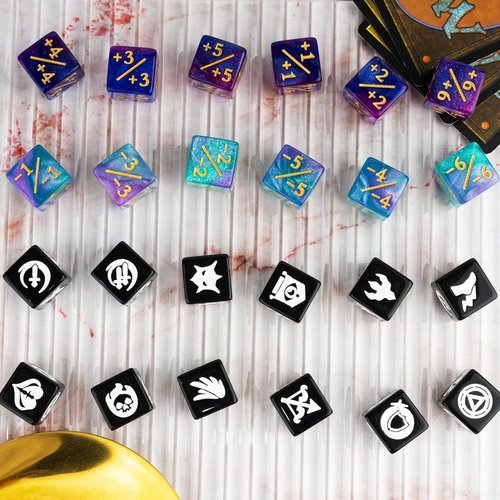 48 Pieces MTG Dice Counters Icon Abilities Keywords Counter Plus One Buff Life Tokens Dice Set for TCG Magic Cards Game Accessories, Purple