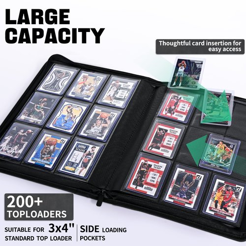 ZLCA Toploader Card Binder, 9-Pocket Trading Card Album Holder fits for 3 x 4'' Top Loader, Double-sided Card Display Storage Carrying Case, Plastic Pages for Holding PTCG MTG Sports Cards (Black)