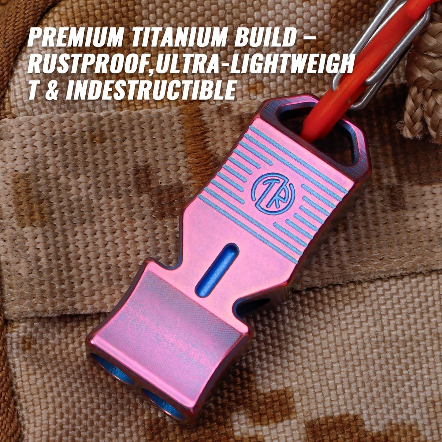 TACRAY Titanium Emergency Survival Whistle – Square Dual-Tube Design, Ultra-Loud 120+dB, Waterproof & Durable, EDC Safety Whistle for Camping, Hiking, Outdoor & Rescue (Purple)