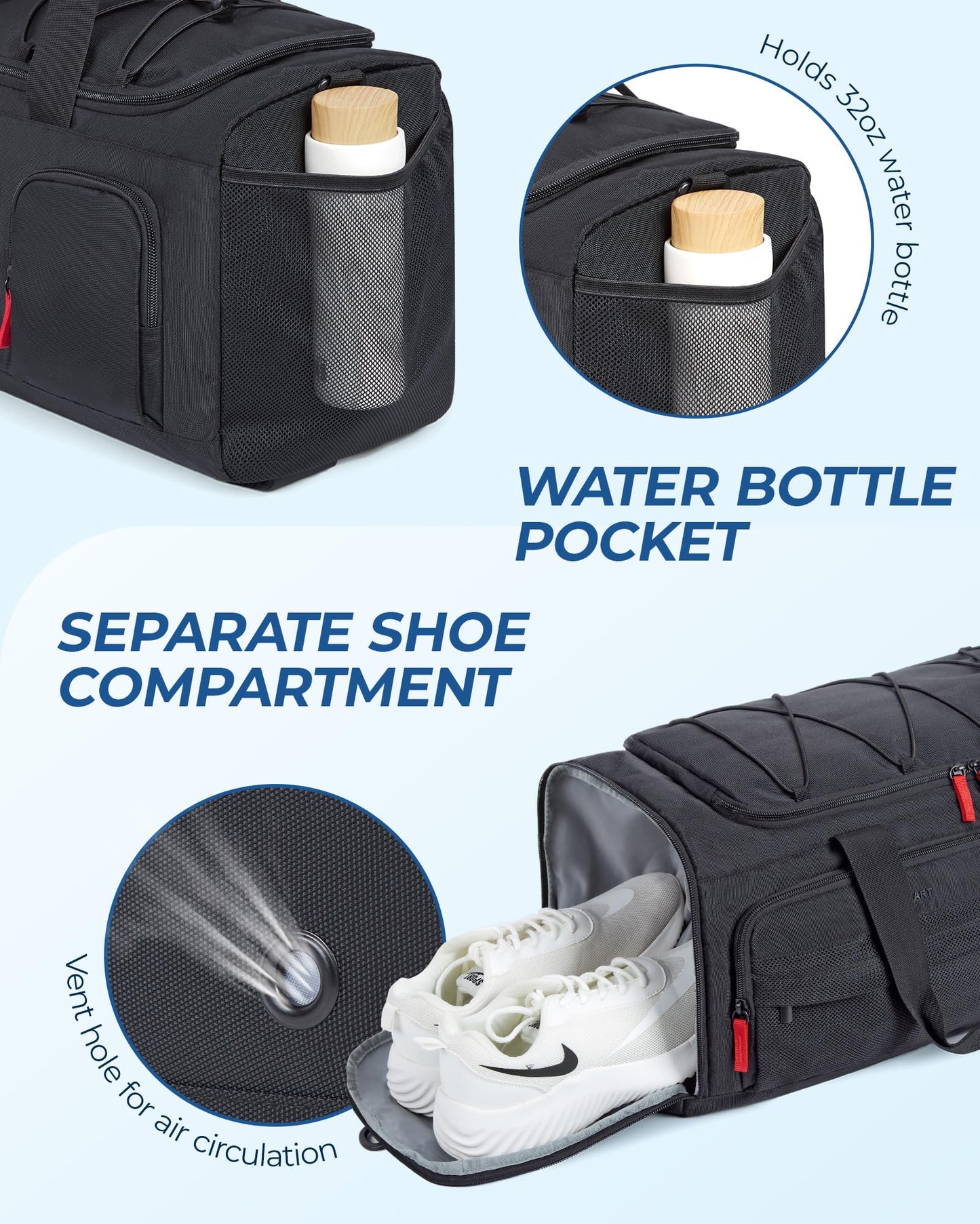 BAGSMART Gym Bag for Women & Men, 35L/63L Sports Travel Duffel Backpack with Shoe Compartment Laptop Compartment, Water Resistant Carry On Weekender Bag for Airplane