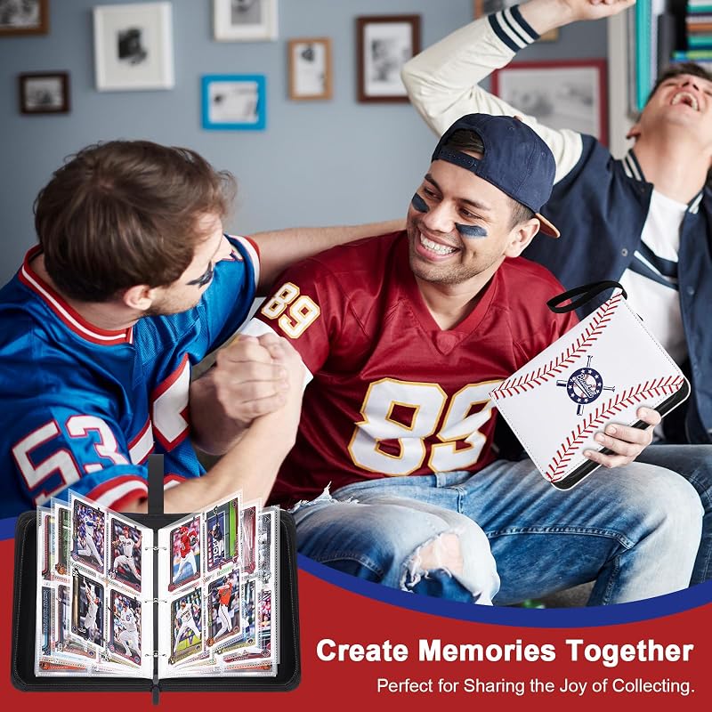 Baseball Card Binder 440 Pockets with Sleeves - 55 Pages, PU Leather, Zipper & 3-Ring Bind, Portable Card Album (Variation: 440 Pockets)