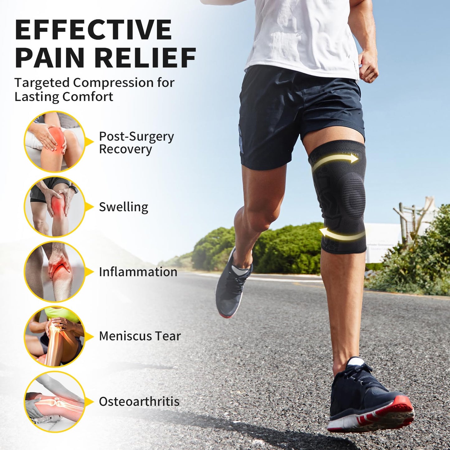 CAMBIVO Knee Brace for Knee Pain, Medical Grade Knee Compression Sleeve with Side Stabilizers & Patella Gel Pad for Meniscus Tear, Arthritis, ACL, Running,Workout, Daily Use(Black, Medium)