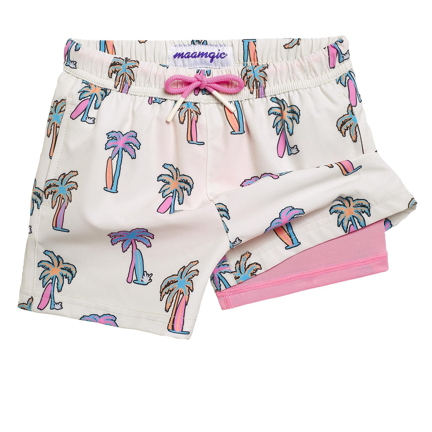 maamgic Boys Swim Trunks with Compression Liner Quick Dry Swim Shorts Anti-Chafe Boy Bathing Suit with Boxer Brief Toddler Swimsuit Coconut White 10/12