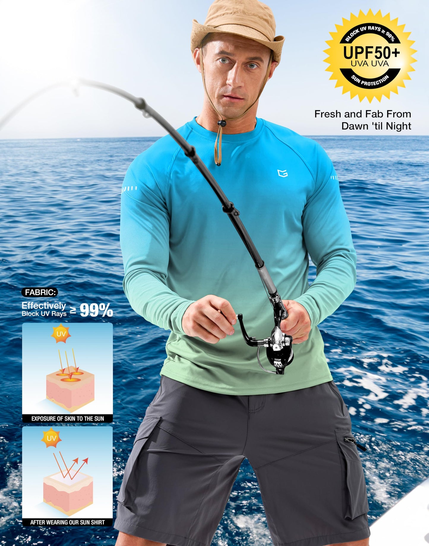 Men's Sun Protection Long Sleeve Shirts UPF 50+ Rash Guard for Men SPF UV Fishing Hiking Running Workout Athletic Shirt