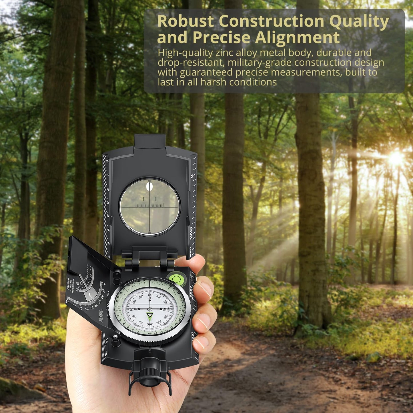 Anbte Compass Hiking Survival, IP65 Waterproof Metal Compass with Sighting Clinometer and Carry Bag, Multifunctional, Professional, for Camping Hunting Hiking Navigation, Black
