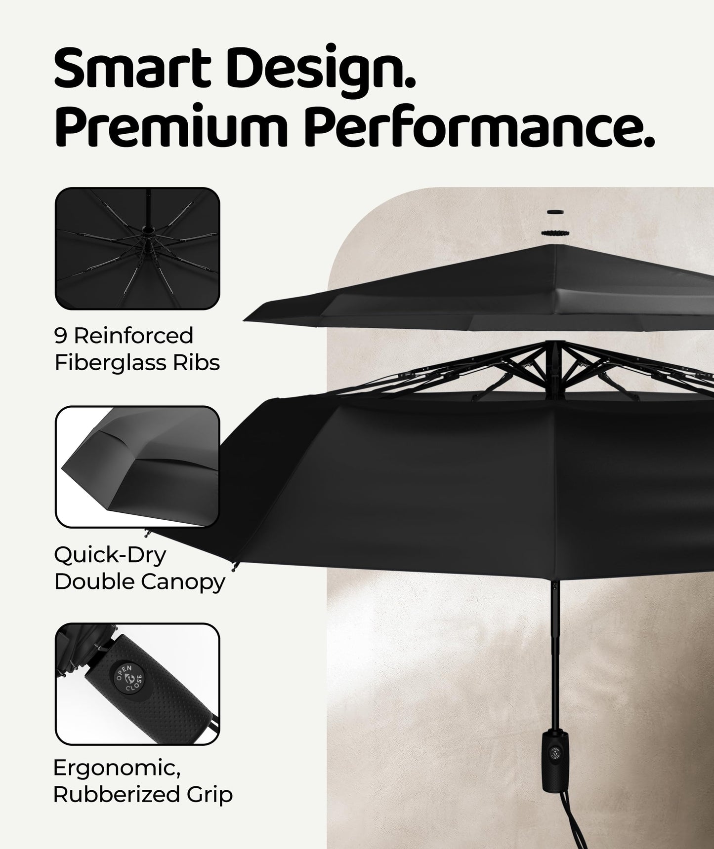 Repel Windproof Travel Umbrella - Compact & Withstands Winds up to 100MPH, Strongest Premium Auto Folding Umbrella for Rain and Sun - Durable, Light & Portable for Women & Men, Fits Backpack & Cars
