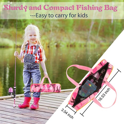 Milerong Kids Fishing Rod, Kids Toys Fishing Pole Portable Telescopic Fishing Rod and Reel Combo Kit for Boys, Girls, Youth - with Spincast Fishing Reel, Fishing Tackles, Lures, Fishing Lines [Pink]