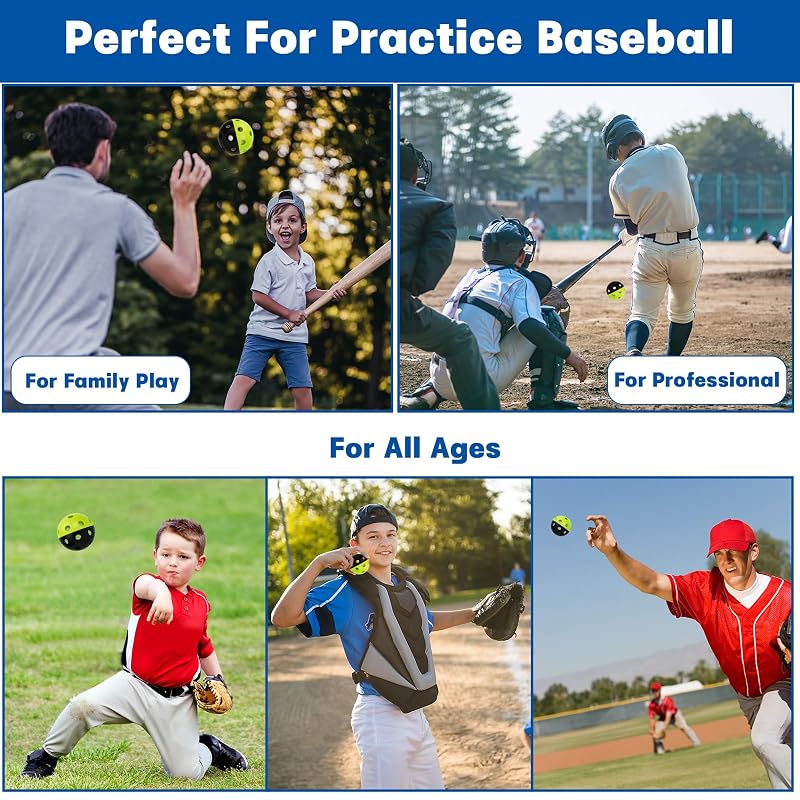 80 Pack Green/Black Two-Tone Practice Baseballs with Drawstring Bag - Lightweight Hollow Training Balls for Indoor Outdoor Use