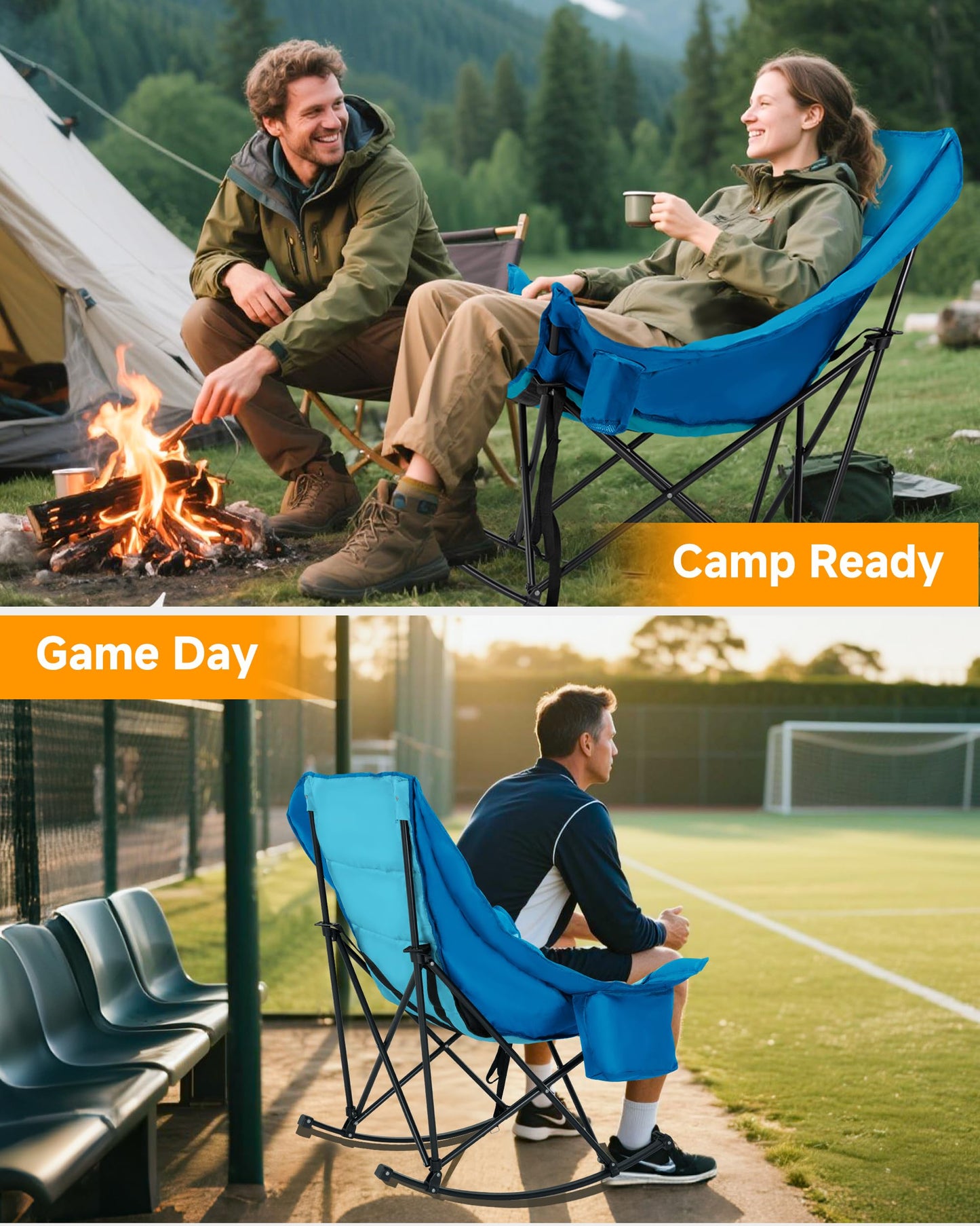Slsy Oversized Rocking Camping Chair, Outdoor Rocking Chair for Adults