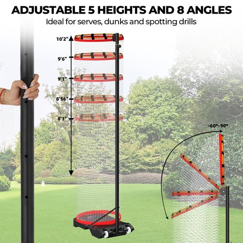 Volleyball Setter Trainer Net Setting Training Equipment，with Mobile Pulleys, Adjustable Height/Angle,Can Be Filled with Water，Indoor and Outdoor Volleyball Serve, Dunk and Set Practice Net