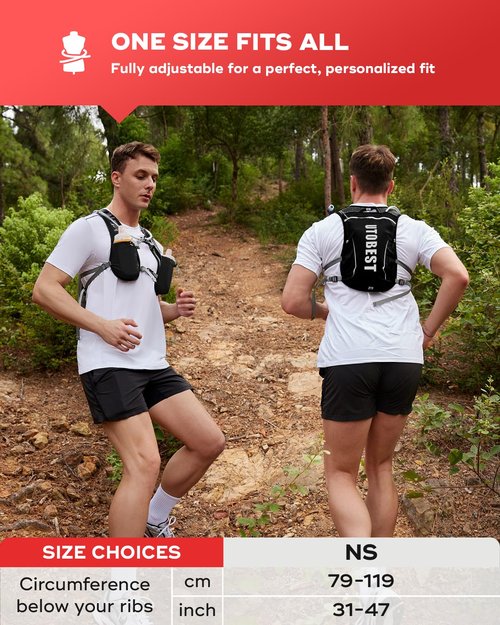 UTOBEST Running Vest, 5L Hydration Vest Lightweight, Running Backpack with 2 x Soft Flask, Adjustable Running Hydration Vest for Trail Running Marathon Race Jogging Cycling Black