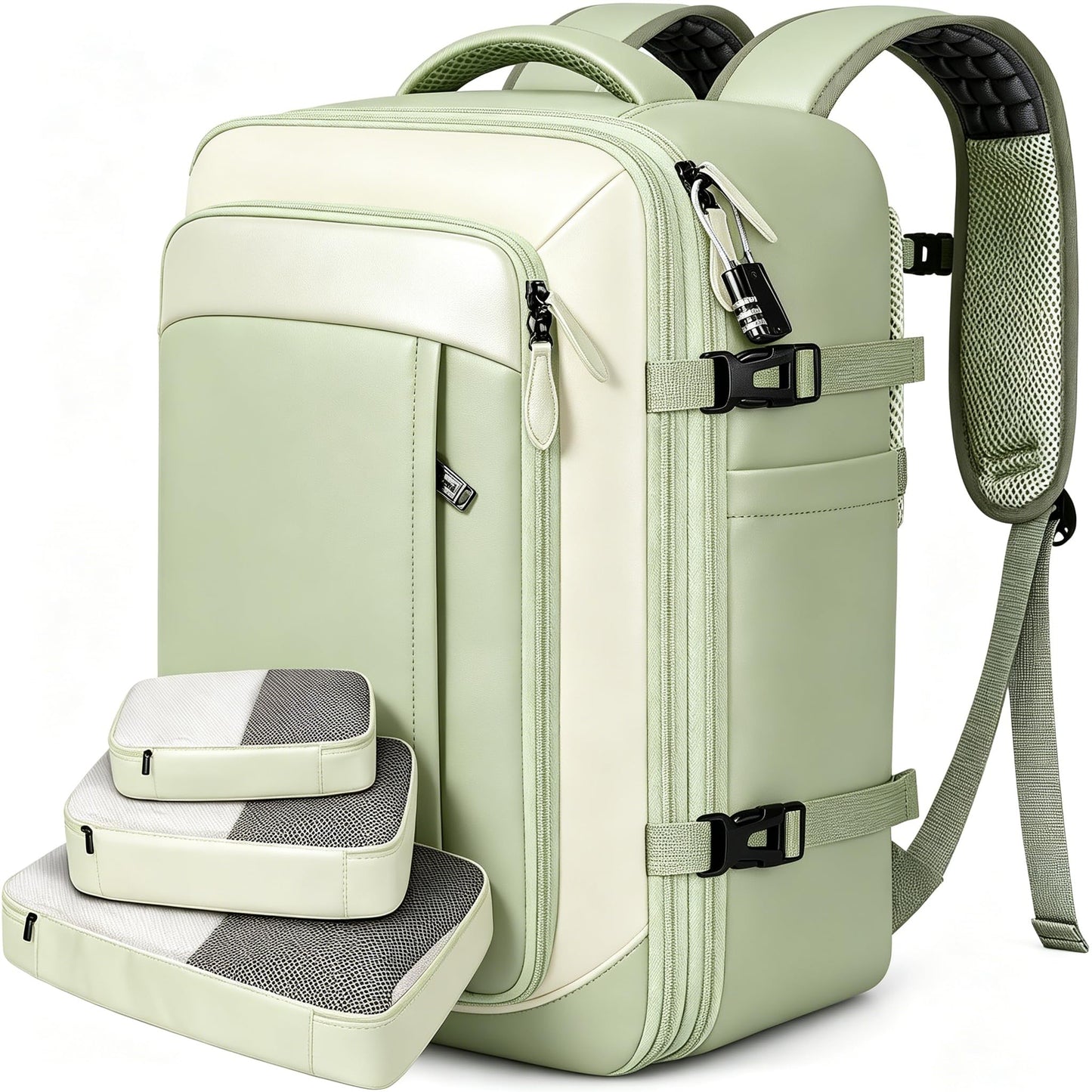 Vancropak Carry on Backpack for Women, Large Expandable Travel Backpack Fits 17.3" Laptop, Airplane Approved Suitcase Bag with Shoe Compartment, Lightweight Anti Theft Weekender Bag for Travel, Green