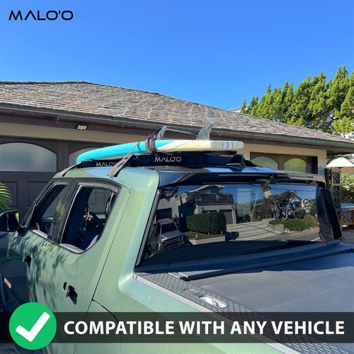 Malo’o Universal 32” Soft Roof Rack Pads for Surfboards/SUP/Kayaks/Canoes with 15’ Board Straps, Malo'o Storage Bag - No Bars gutters Required - Car Rack for Surfboard Supports 3 Boards