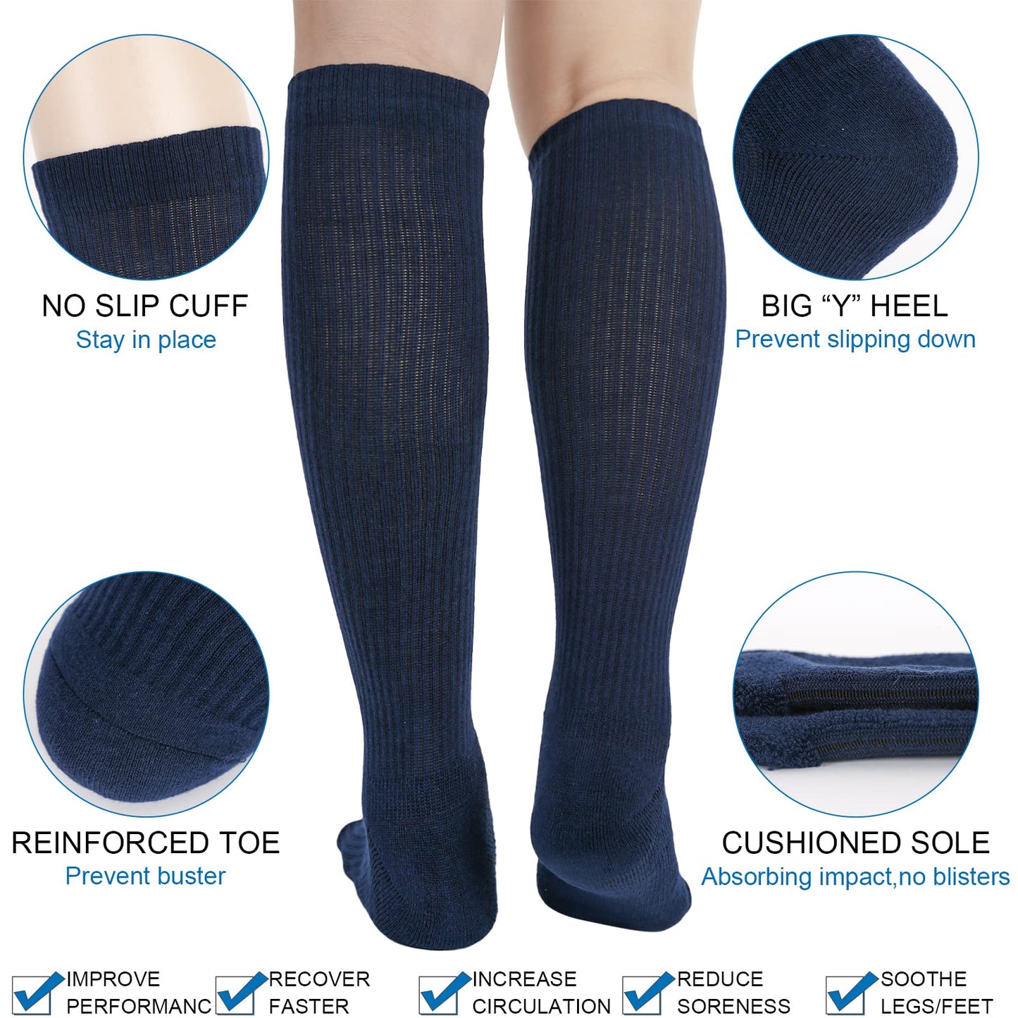 Athlemo 4Pairs Cotton Compression Socks for Men & Women Circulation 8-15mmHg Knee High Socks