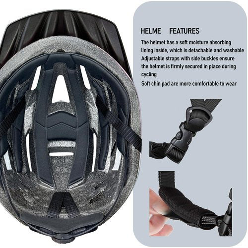 AISSTXOER Adult Bike Helmet for Men Women & Ages 14+ (58-62cm) - Ultra-Lightweight 240g, Snap-On Visor & Moisture-Washable Lining, Adjustable Side/Chin Straps CPSC Certified Cycling Helmet (Titanium)