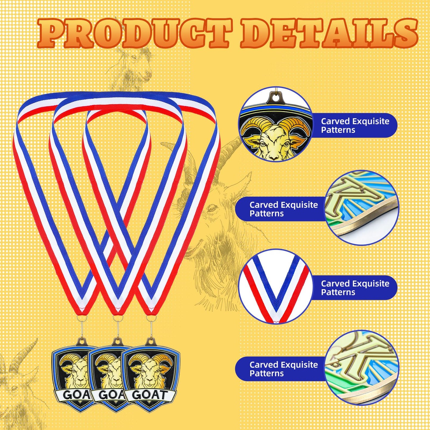 Trnayi 20 Pcs 10/20 /30/40 Pcs Award Medals Bulk Sports Medals with Neck Ribbons 2.4 Inch Winner Award Trophy Prize Gift for Sports Themed Party Favors Tournaments Match (Goat)