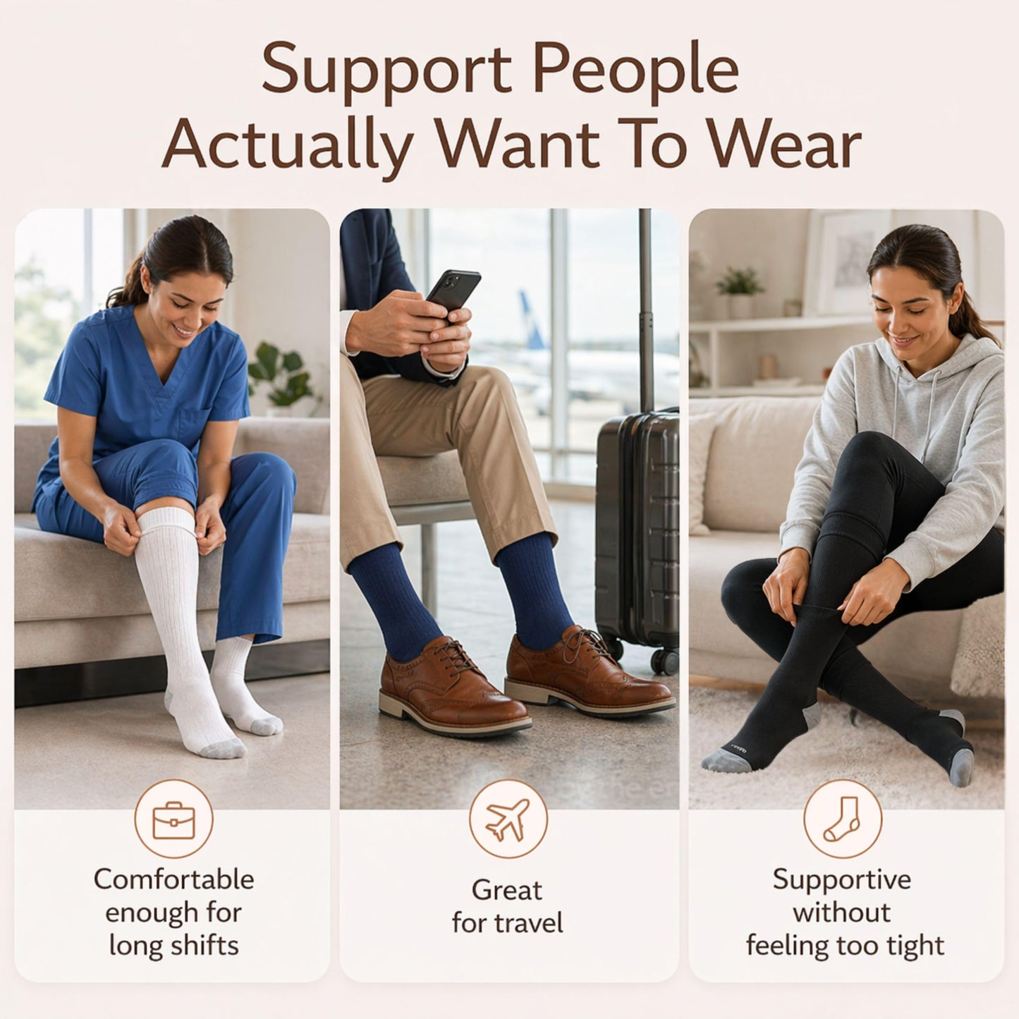 CopperJoint Knee High Compression Socks for Women and Men, Graduated Long Compression Socks for All-Day Standing, Sports & Travel, 15-20 mmHg Leg Support for Daily Wear
