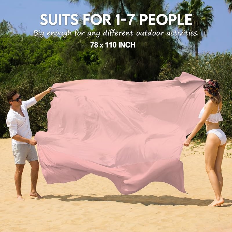Beach Blanket 78'' x 110'' Waterproof Sandproof Oversized Nylon | Includes Stakes