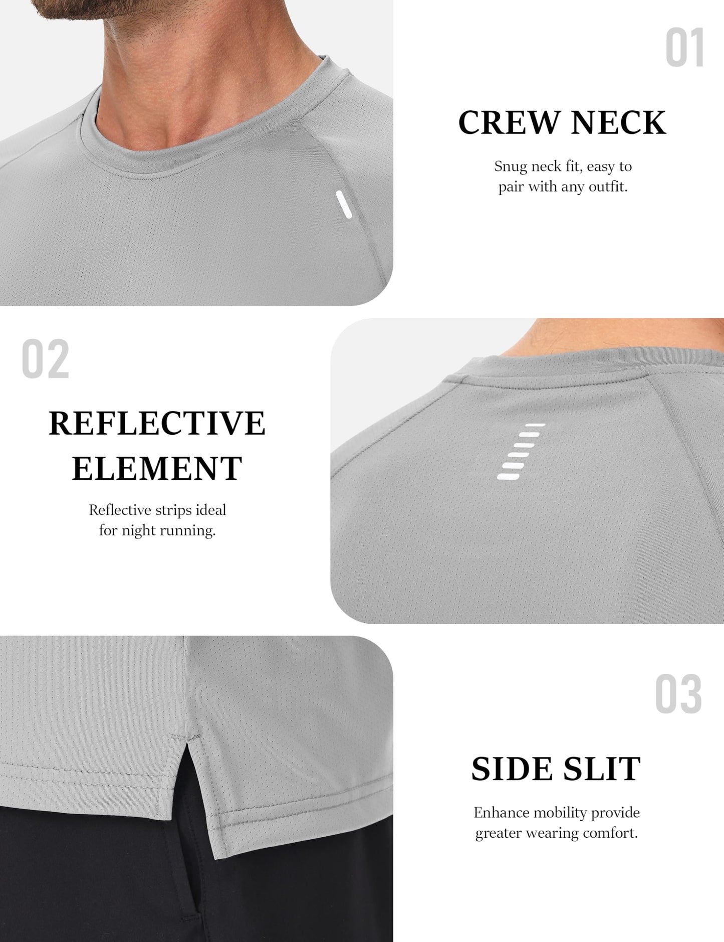 MAGCOMSEN Moisture Wicking Shirts for Men Short Sleeve Workout Active Tshirt Mesh Lightweight Cooling Hiking Shirt Light Gray L
