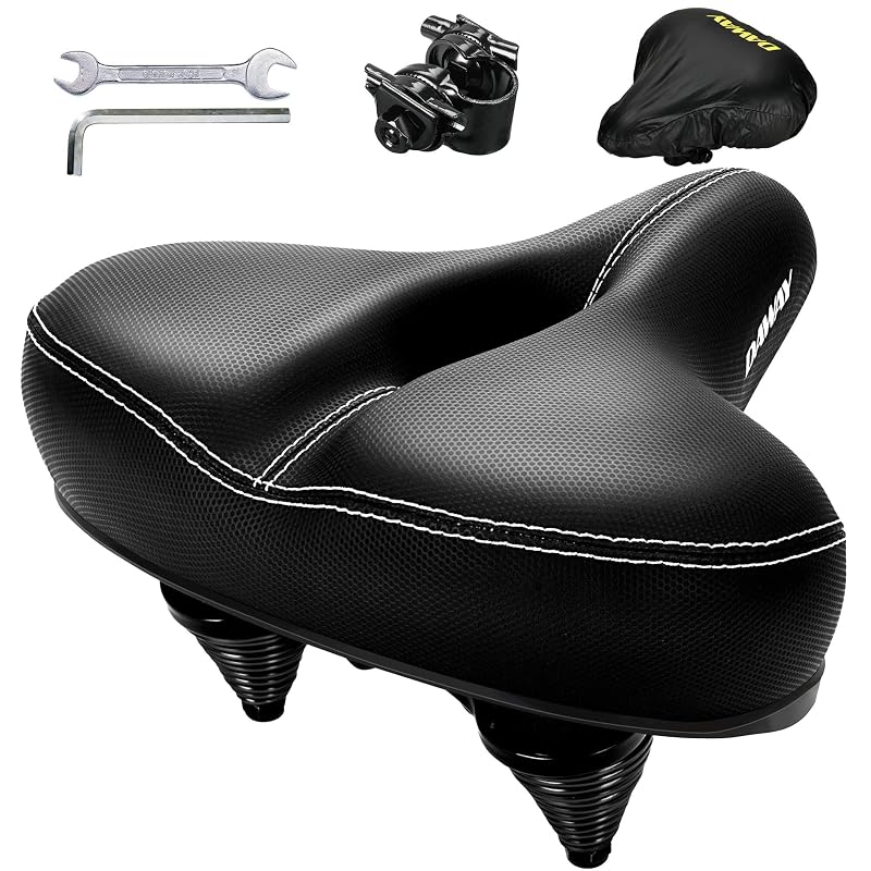 DAWAY C30 Comfortable Oversized Bike Seat - Extra Wide Sattle with Memory Foam Cushion, Steel Springs, for Peloton & All Bikes - Outdoor (Variation: Outdoor Steel Springs)