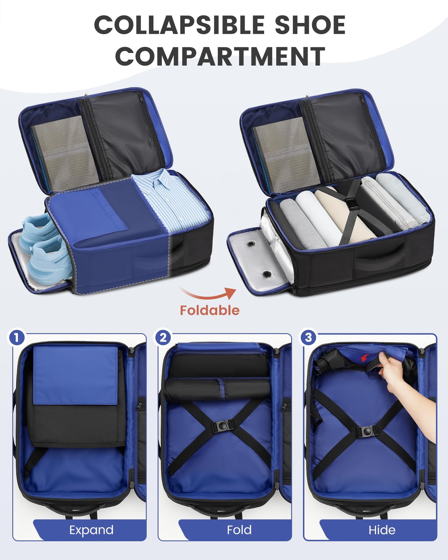 MATEIN Personal Item Backpack 18x14x8 for Frontier, Underseat Travel Backpack with Water Bottle Holder Fit 15.6" Laptops, TSA Approved Luggage Bag with Shoe Compartment for Airlines, 2 Pcs Set
