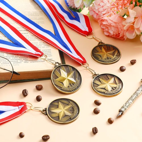Quelay 30 Pcs 2'' Gold Medals for Awards Winner Bulk with Neck Ribbons Metal Trophy Award Prize Gift for Kids Students Adults School Graduation Participation Competitions(Star Performer)