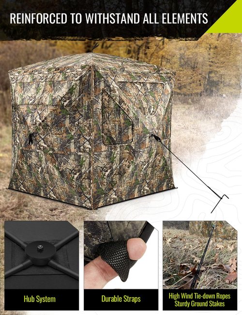 TIDEWE See Through Blind 360° Silent with Swing Door, 2-3/3-4 Person Pop Up Ground Blind with Detachable Blackout Panel & Carrying Bag, Portable Resilient Tent