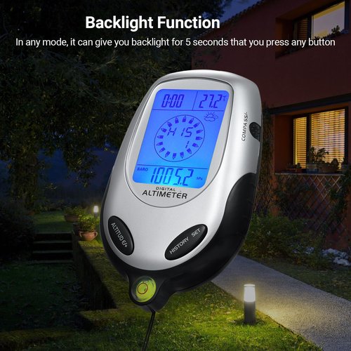 Weytoll 8-in-1 Electronic Handheld Altimeter Compass Barometer Thermometer Weather Forecast Time Calendar Clock Outdoor Sports Mountain Climbing Tool with Backlight