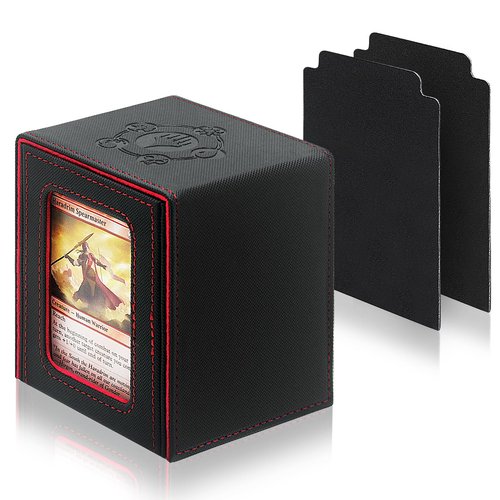 RADWIMPS Card Deck Box For MTG Commander Deck, Fits 100+ Cards, Magnetic Card Box Organizer With 2 Dividers & Window Display, Perfect for Magic Commander TCG, CCG Cards (Black&Red)