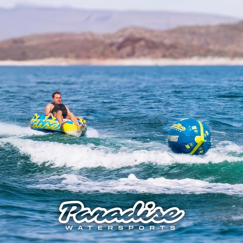 NorEast Outdoors Paradise Water Sports - Power Boost Ball with Tow Rope, Towable Tube Rope, Performance Power Boost Ball - Blue/Yellow