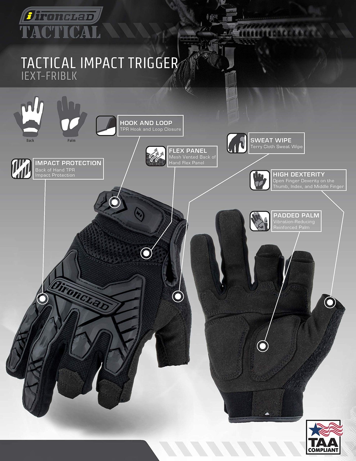 Ironclad IEXT-FRIBLK-05-XL Tactical Framer Impact Black, X-Large