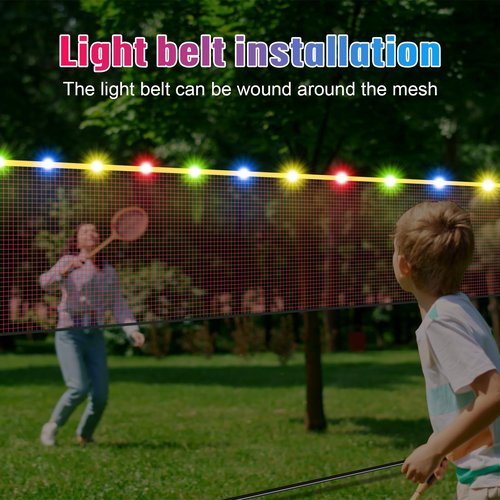Zhehao 16.5 ft LED Badminton Net Volleyball Net with LED Light Foldable Nylon Net with Adjustable Height Poles for Tennis Indoor Outdoor Backyard