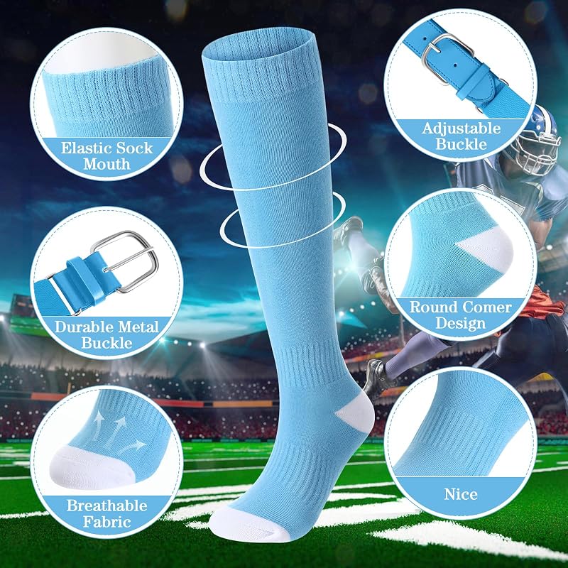 Light Blue Baseball/Softball Sock and Belt Combo Set - Youth & Adult Sizes, 2 Socks + 1 Belt