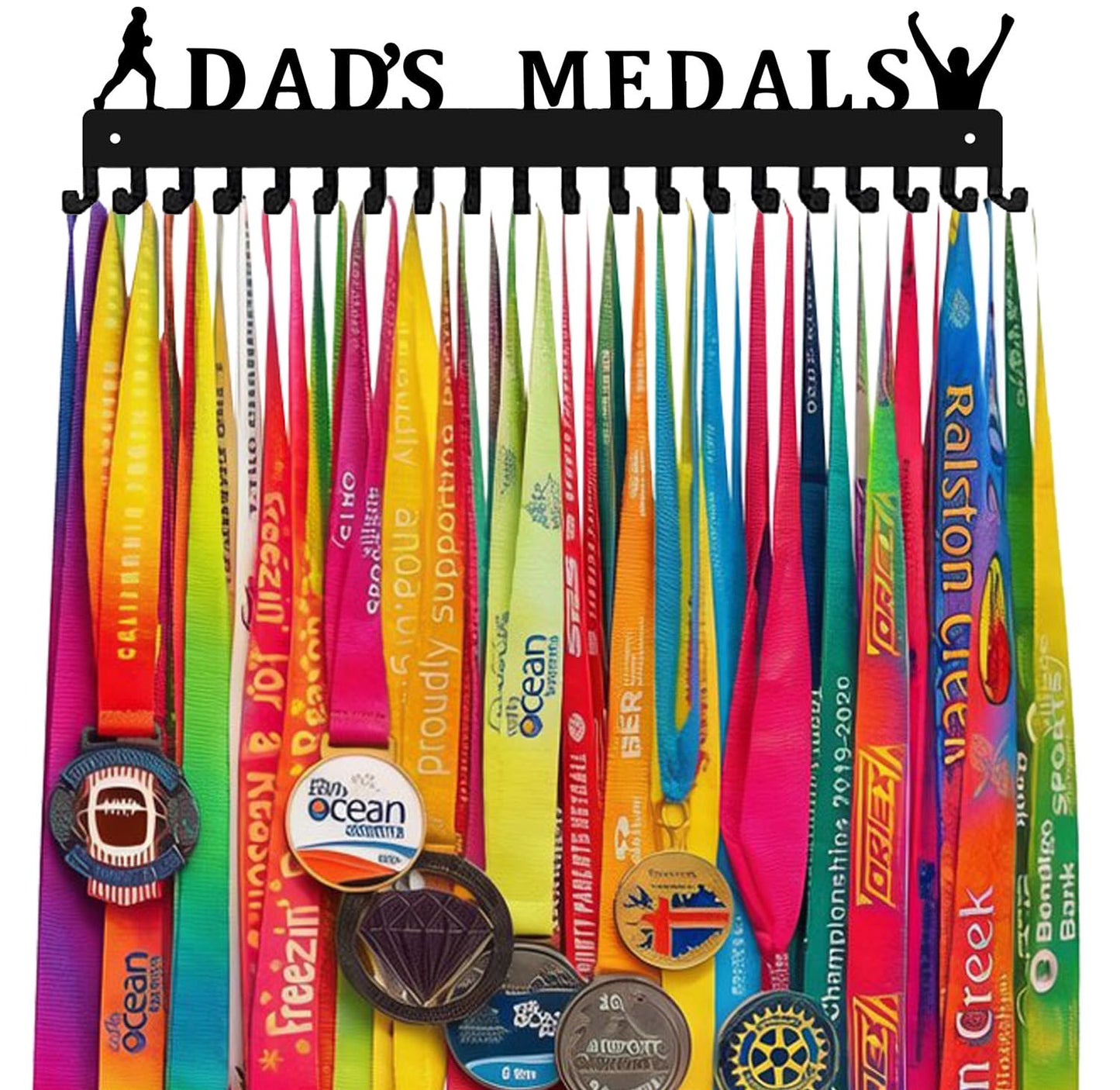Lapetale Fashion Metal Medal Hanger Display for 63 Medals – She Believed She Could So She Did (16" Wide with 20 Hooks) - Black- Awesome Gifts-Patent NO.983560S
