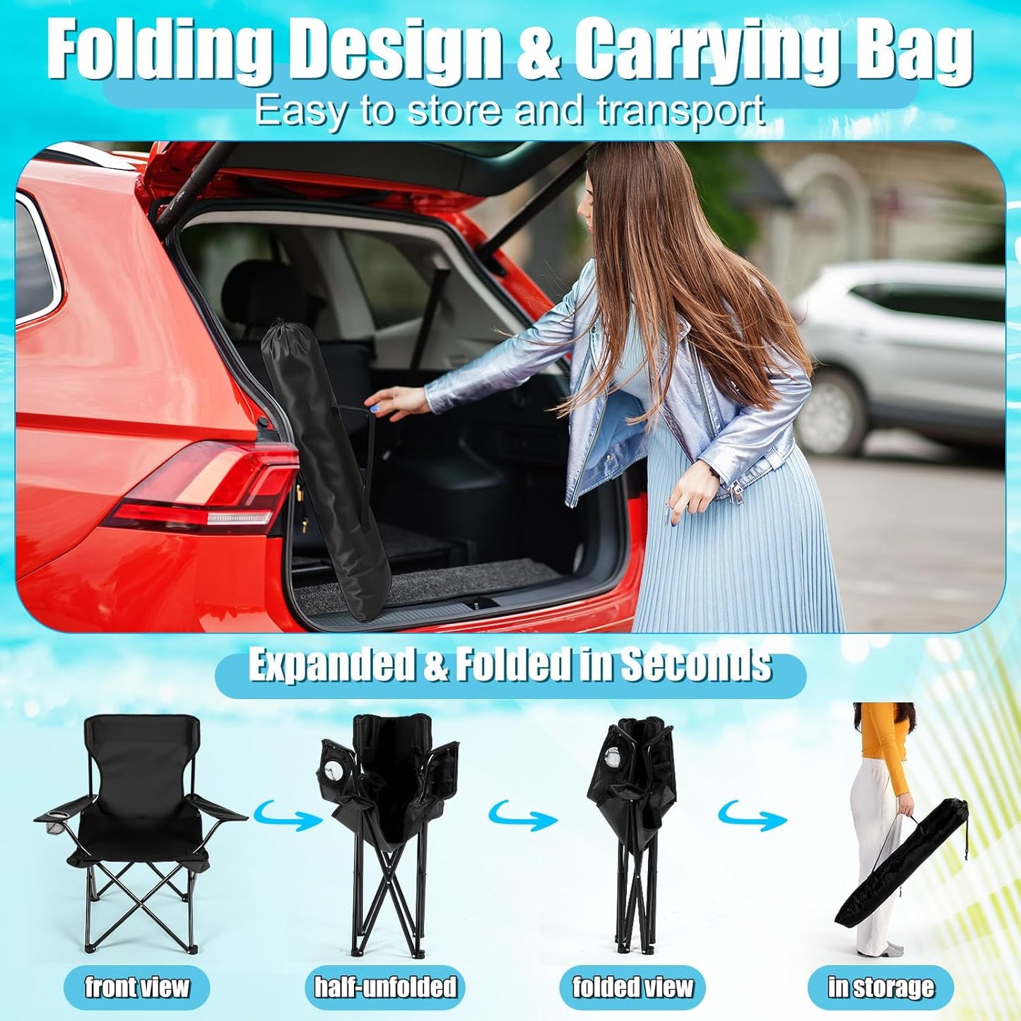 2 Sets Beach Chair with Umbrella Foldable Camping Chair Fold up Umbrella with Universal Clamp Large Portable for Outdoors Fishing Camping Hiking Travel Picnic Beach (Black,Blue,White)
