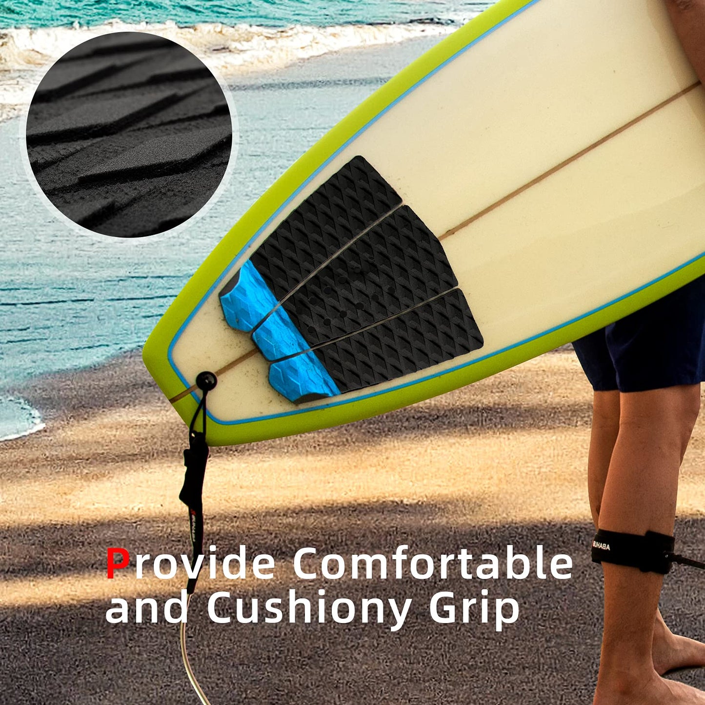 Abahub 3 Piece EVA Surfboard Deck Traction Pads with Kicker for Stomp Skimboards, Surf Boards, Funboard, Fish Board, Blue