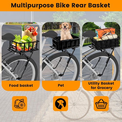 SAMRELAX Universal Rear Bike Rack with Basket - Bicycle Cargo Rack with Cargo Net and Linner, Cycling Pannier Rack, Adjustable Bike Touring Luggage Racks