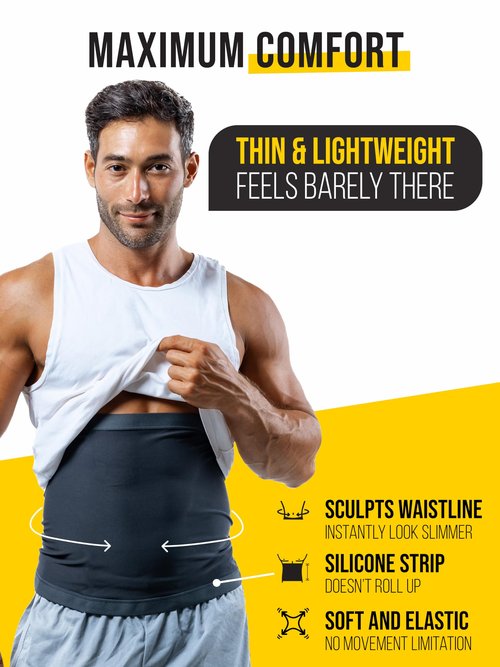 Sweat Spark Waist Trimmer for Men (Black, Large) - Sweat More, Shape Your Back & Abdomen, Wear During Workout