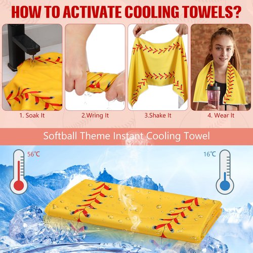 HunnmingRe 12 Pcs Mini Softball Cooling Towel with Snap Loop, 30" x 9" Cooling Towel for Neck and Face Breathable Chilly, Microfiber Sport Rags for Softball Team Gift, Cold Sweat Rag for Sport