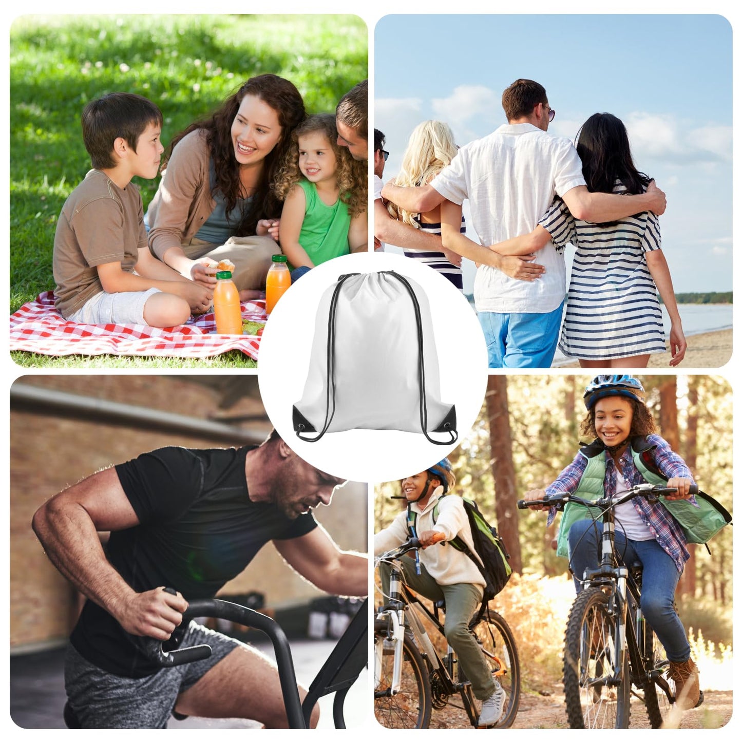 KUUQA 12 Pcs Drawstring Backpack Bags Bulk White Drawstring Bag Foldable Gym Bag Sports Cinch Sack String Backpack Storage Bags for Women Men Shopping Gym Travel Sports
